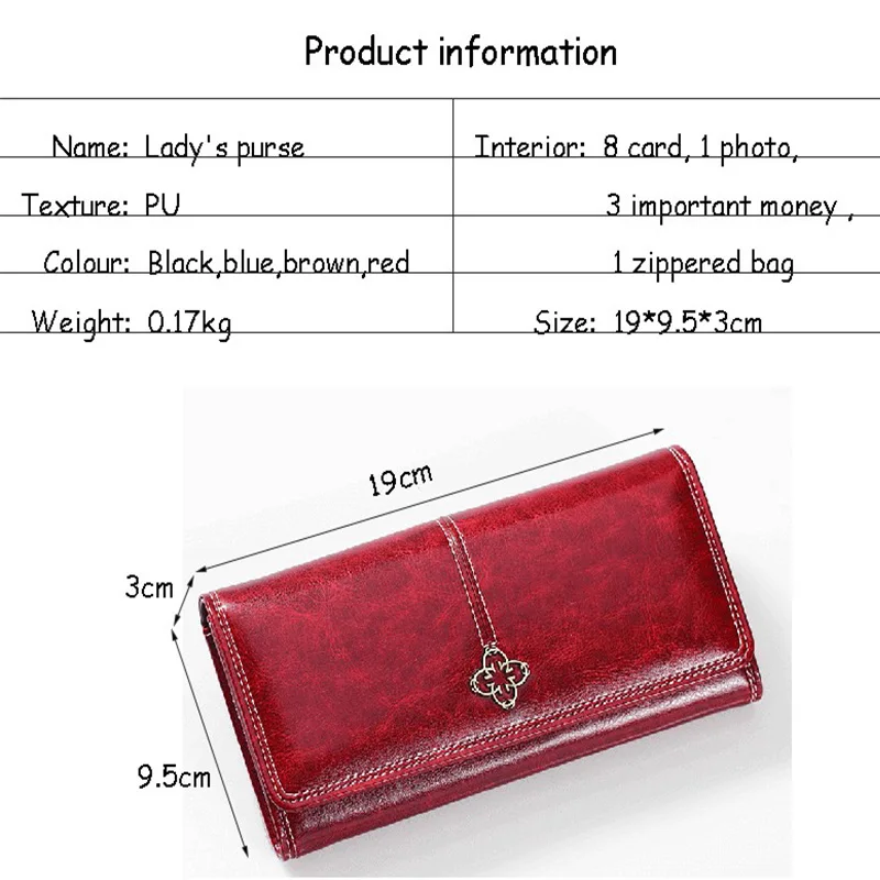 Женский кошелек на молнии в стиле ретро длинный мягкий из вощеной искусственной