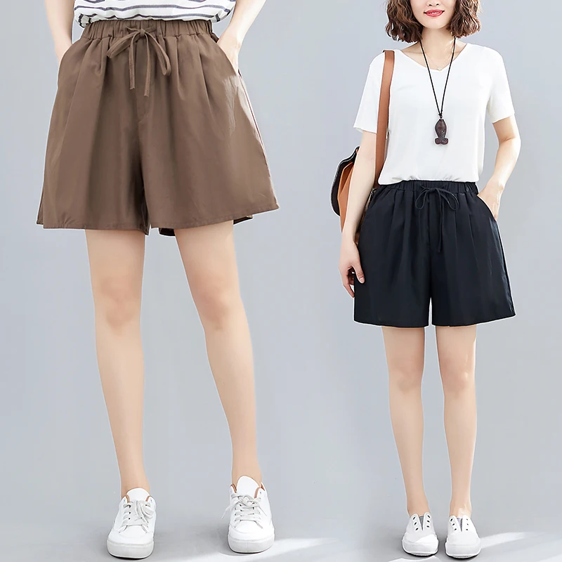 

New 2021 Summer Korean Women Retro Cotton Hemp Loose Shorts Femme Casual Drawstring Pants Fashion Plus Size Women Shorts X019