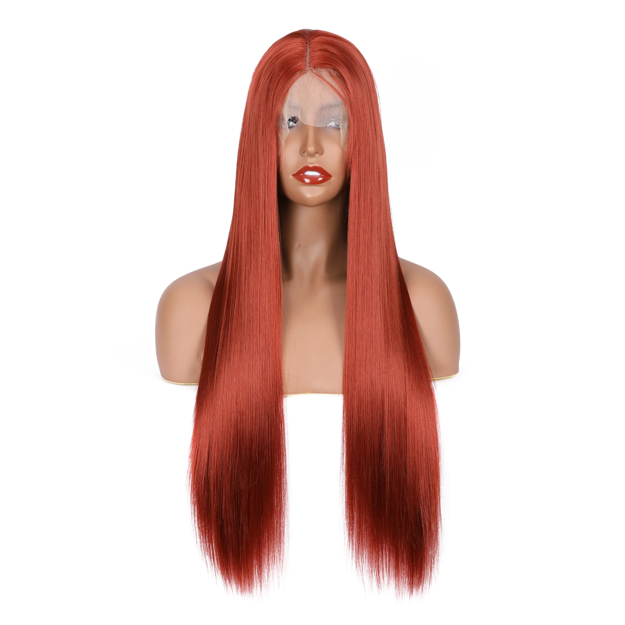 

26Inch 180%Density Orange red Long Silky Straight Synthetic Lace Front Wig For Women With Baby Hair Heat Resistant Daily Wig