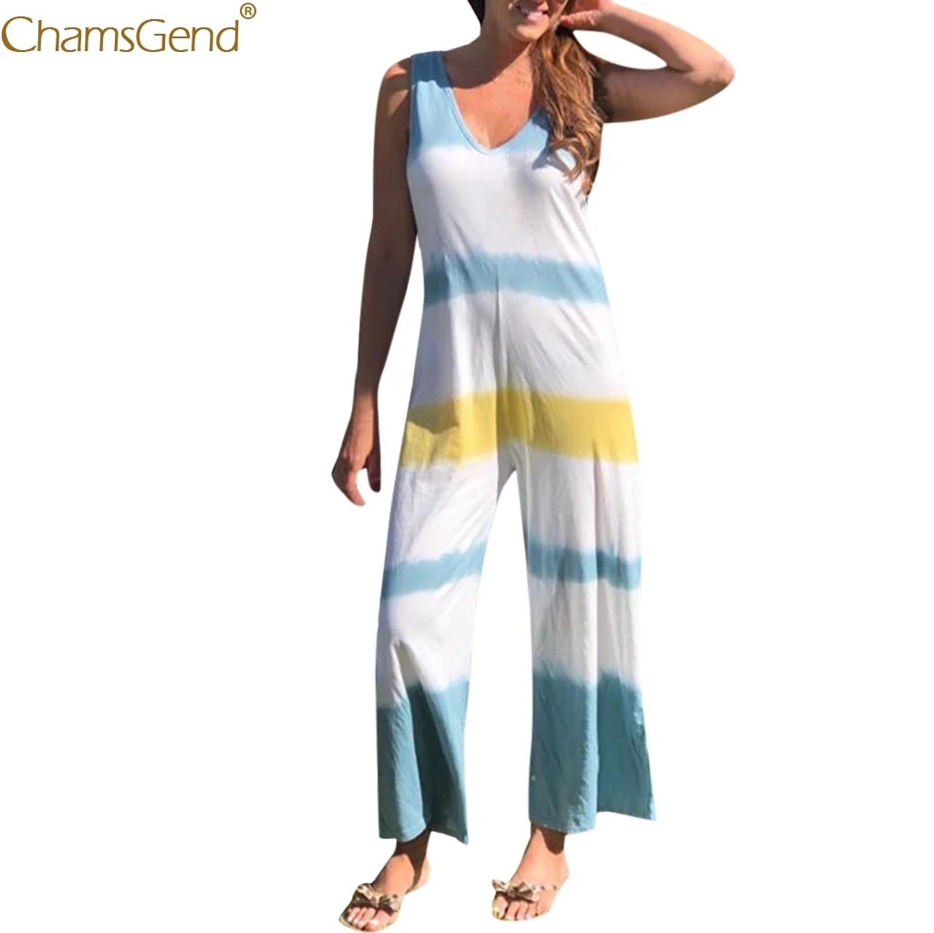 Богемные комбинезоны без рукавов с V образным вырезом и завязкой для женщин 2019