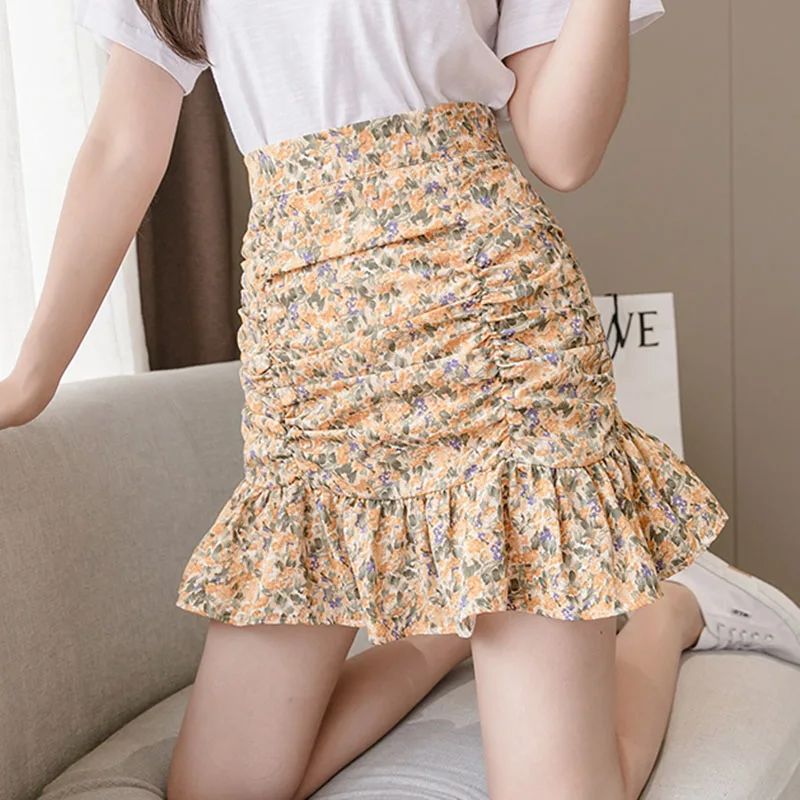 

Faldas Mujer Moda 2021 High Waist Floral A-Line Mermaid Skirts Women Summer Korean Sexy Short Kawaii Mini Skirt Woman Clothes