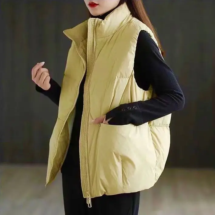 Women's Cotton Vest Short Korean Style Autumn and Winter New Casual Versatile Stand Collar Loose Windproof Thickening Vest Coat