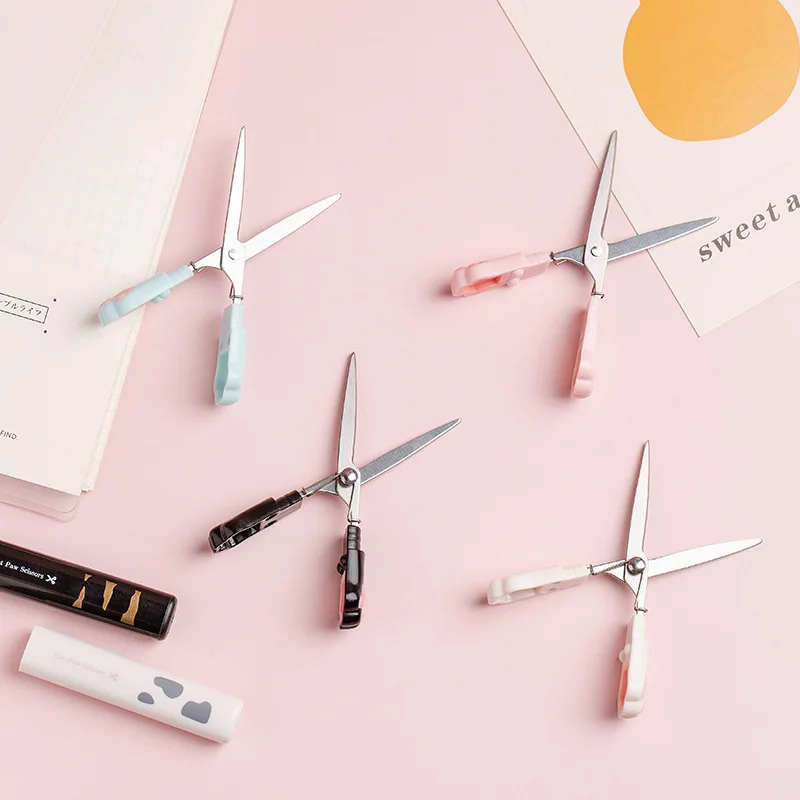 Cute Multifunctional Stainless Steel Hand Scissors Mini Portable Kawaii Cat Paw Art Scissors School Stationery Novelty