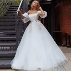 LORIE сказочные свадебные платья цвета слоновой кости 2021 платья невесты с открытыми плечами и пышными рукавами с 3D цветами свадебное платье на заказ