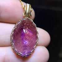 natural red super seven 7 purple rutilated quartz pendant 2316 2mm crystal water drop necklace purple super 7 14k gold aaaaa