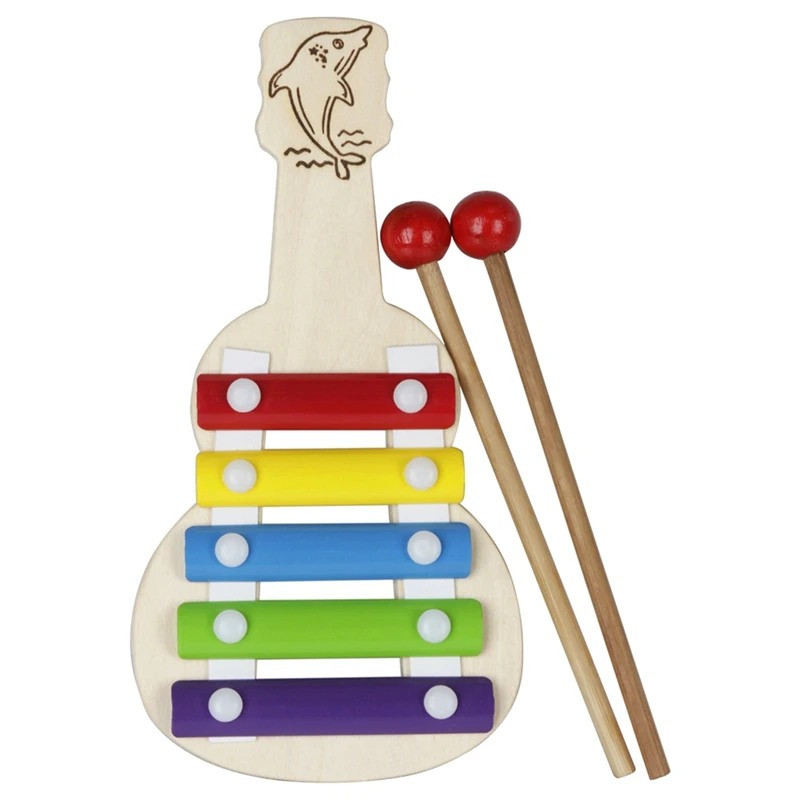 

5 Tone Knock Piano Xylophone Wood Aluminum Plate Piano Orff Kids Early Educational Music Instrument Toy