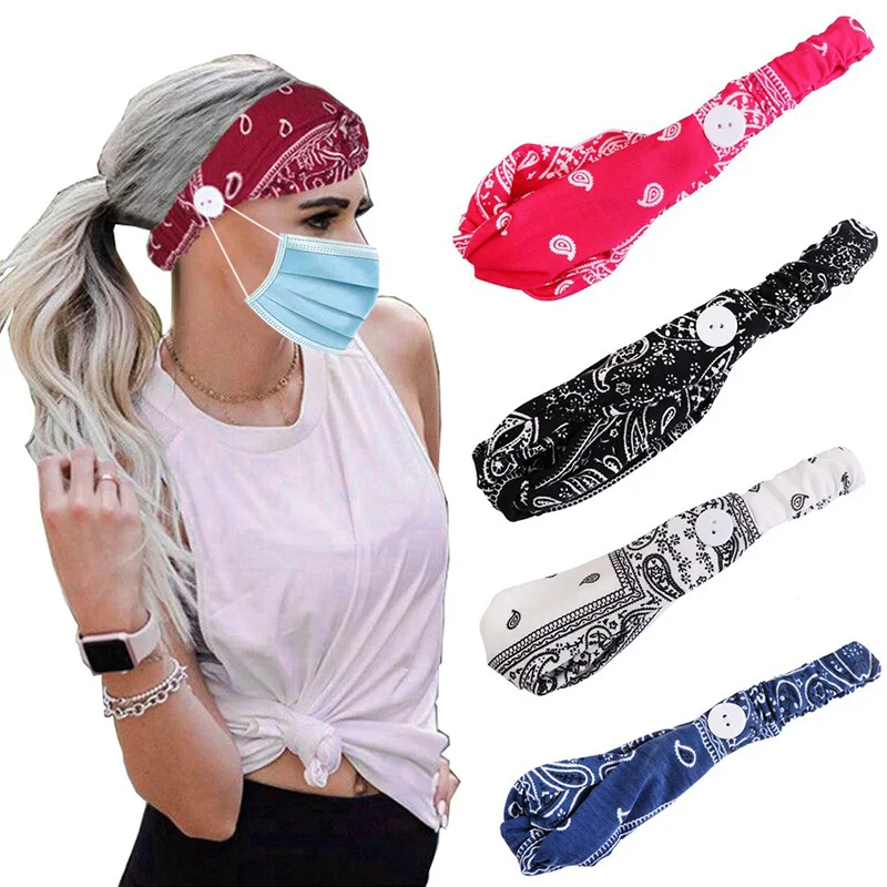 

Button Printed Yoga Hair Band Bandana Elastic Women Sports Headband Bohemian Headwear Hairband Hair Styling Accessories