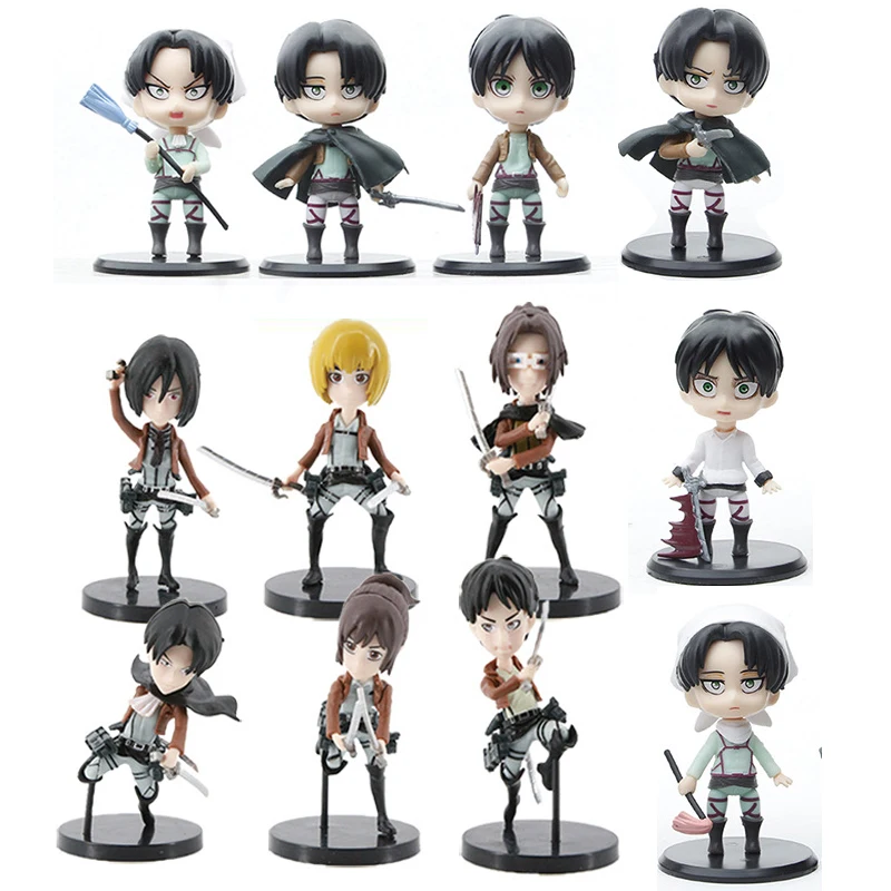 

New 6pcs/set 7cm Anime Attack on Titan PVC Action Figure Statues Mikasa Ackerman Jaeger Rivaille Model Action Toys set gifts