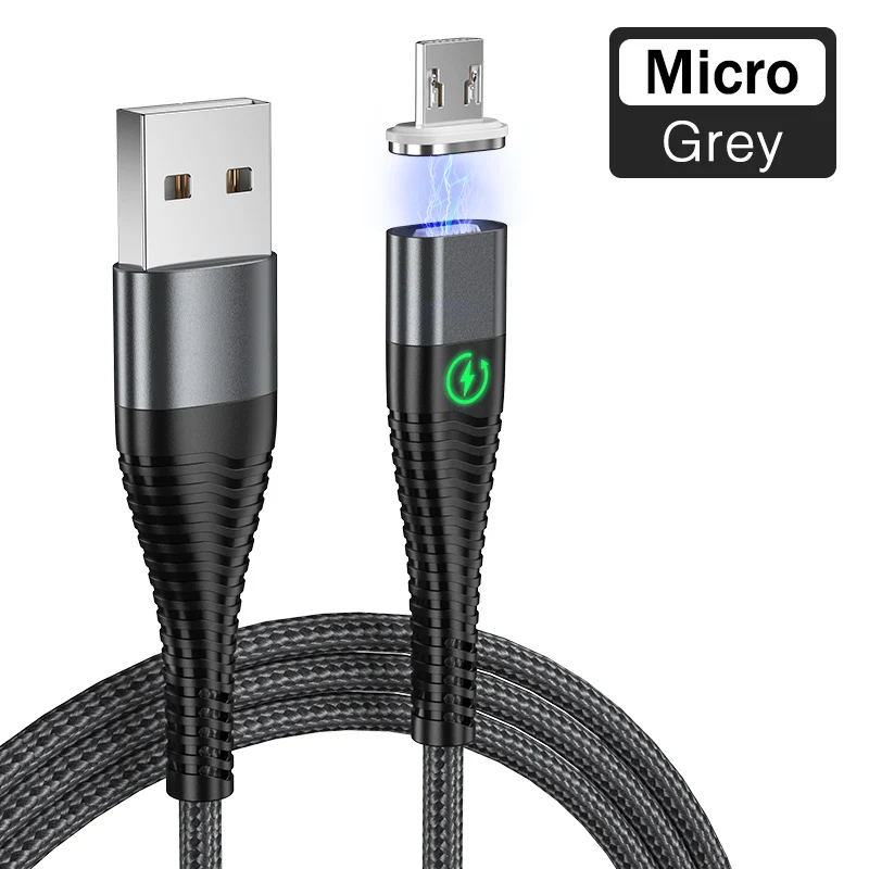 Rock 1 м 2 м Led Быстрая зарядка Micro Usb зарядное устройство магнитный кабель для samsung huawei Xiaomi Android Microusb зарядное устройство Дата кабель Шнур - Цвет: Magnetic Cable Gray