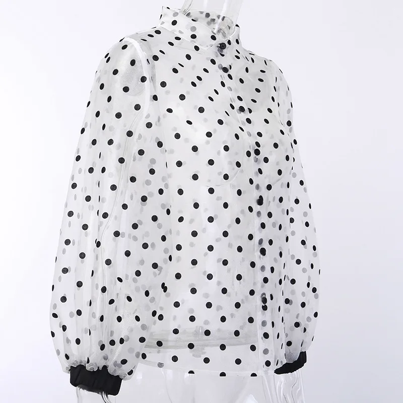 2019 осенние женские однотонные футболки в черный горошек с длинным