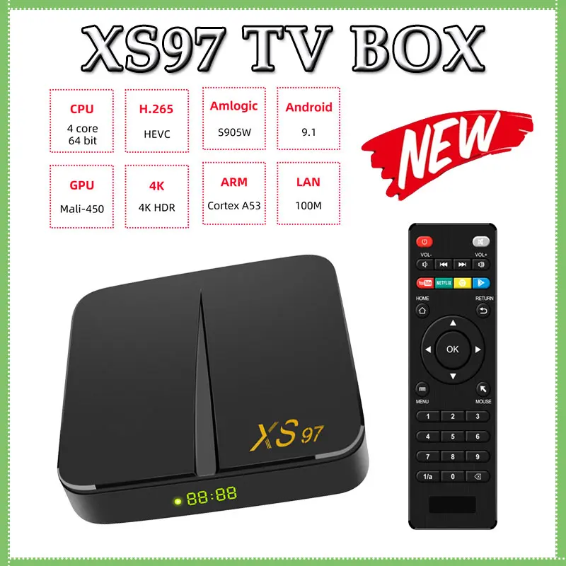 

XS97 New Smart TV Box Android 9.1 S905W2 2GB 8GB OTT 4K Media Player Quad Core WIFI 100M IPTV Youtube HD Netflix Set-Top Box