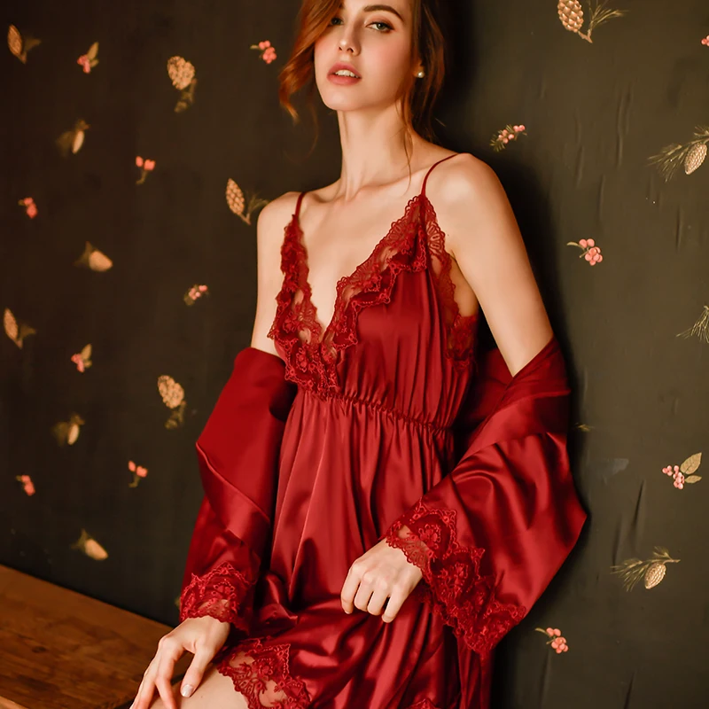 Женская летняя Пижама тонкое шелковое платье для сна роскошный халат и ночная