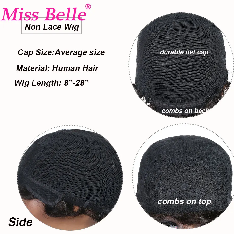 

180 Density Short Bob Wig With Bangs Curly Human Hair Wigs Full Machine Made Scalp Top Wig Brazilian Wet And Wavy Human Hair Wig