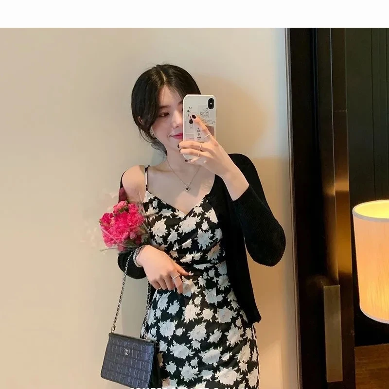 

Vintage long-sleeved green floral dress women's summer bag hip long dress 2020 leaf print boho dress vestido playa mujer