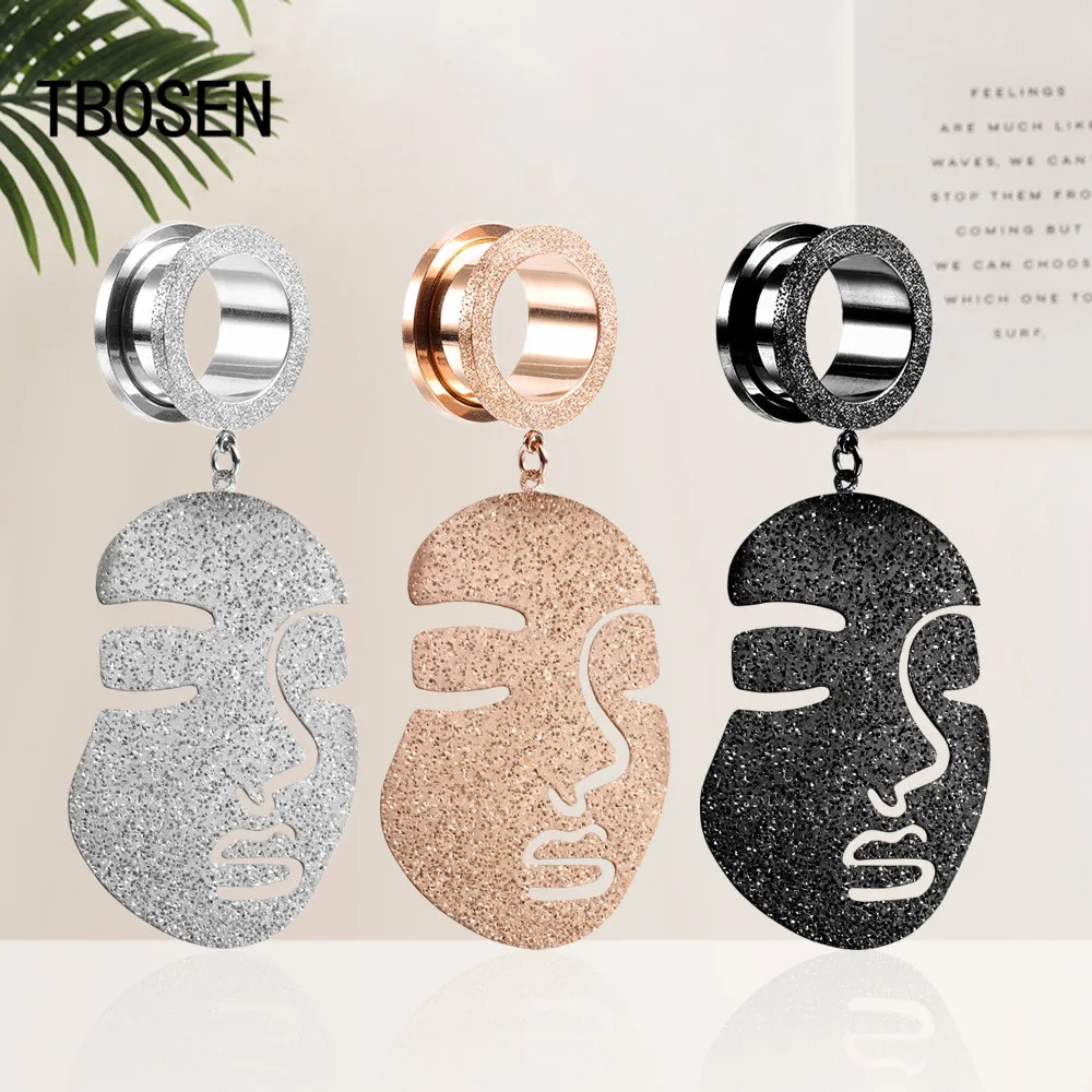 

New Dangle Face Ear Plugs Tunnels Expanders Ear Piercing Stretchers Screw Gauges Fashion Gift Body Jewelry For Women 2pcs