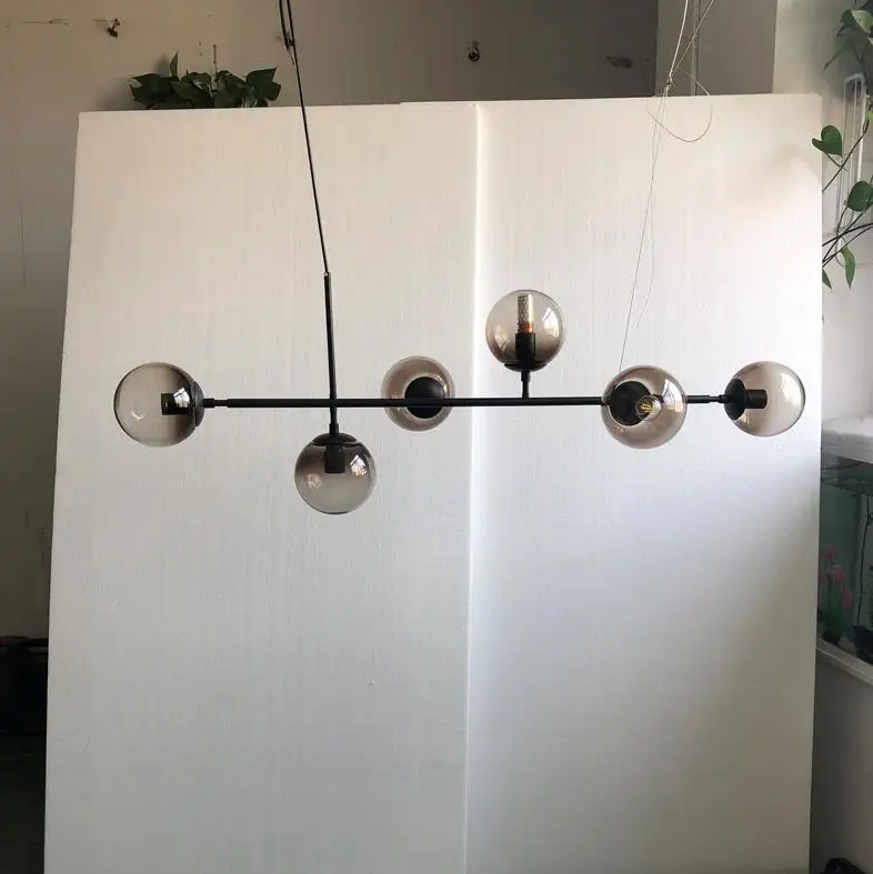 Black lamp grey glas Современные линейные столовая светодиодный люстра лампа в виде светящегося шара железа барная Подвесная лампа вертикальный Горизонтальное стеклянный сферическая люстра светодиодный - Цвет абажура: Black lamp grey glas