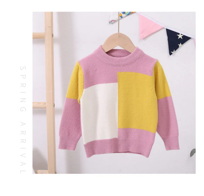 Autumn Winter Toddler Boys Sweater Baby Knitwear Tops Plaid Patchwork Kids Pullover Girls Clothes RT163