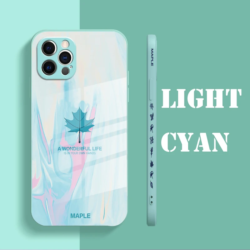 

Luxury Side Liquid Anti Fall Phone Case For iPhone 7 8 SE X XS XR 11 12 13 Mini Pro Max 2020 Maple Leaf Glass Ultra thin Cover