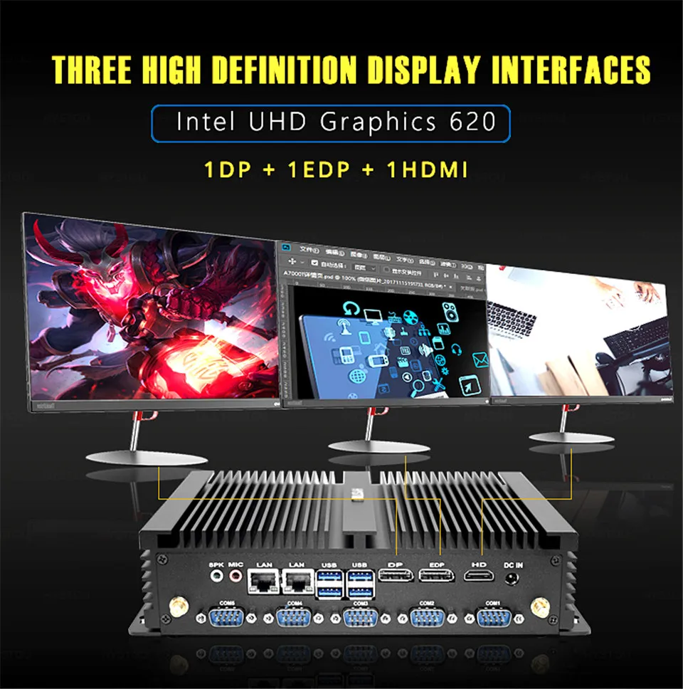 Hystou Core i7 8550U/ core i5 8250U промышленный Мини ПК 2 intel Lan HDMI DP EDP LPT SIM четырехъядерный 8th gen
