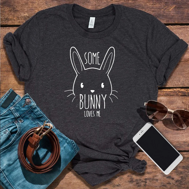 

Some Bunny Loves Me Tshirt 2020 Easter Shirt Harajuku Japanese Shirts Women 2020 Korean Clothes Funny T Print Top new