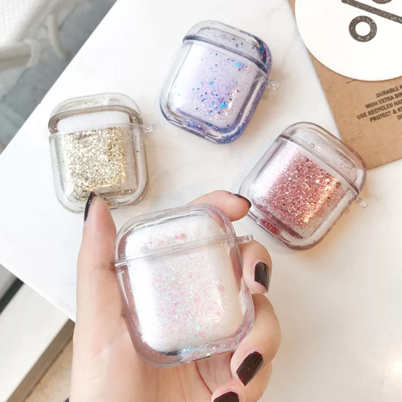 Модный чехол с сыпучим песком для наушников AirPods 1 2 Беспроводная Bluetooth гарнитура