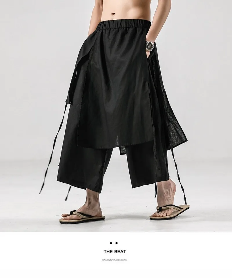 Японские Самурайские мужские хлопковые льняные повседневные свободные прямые