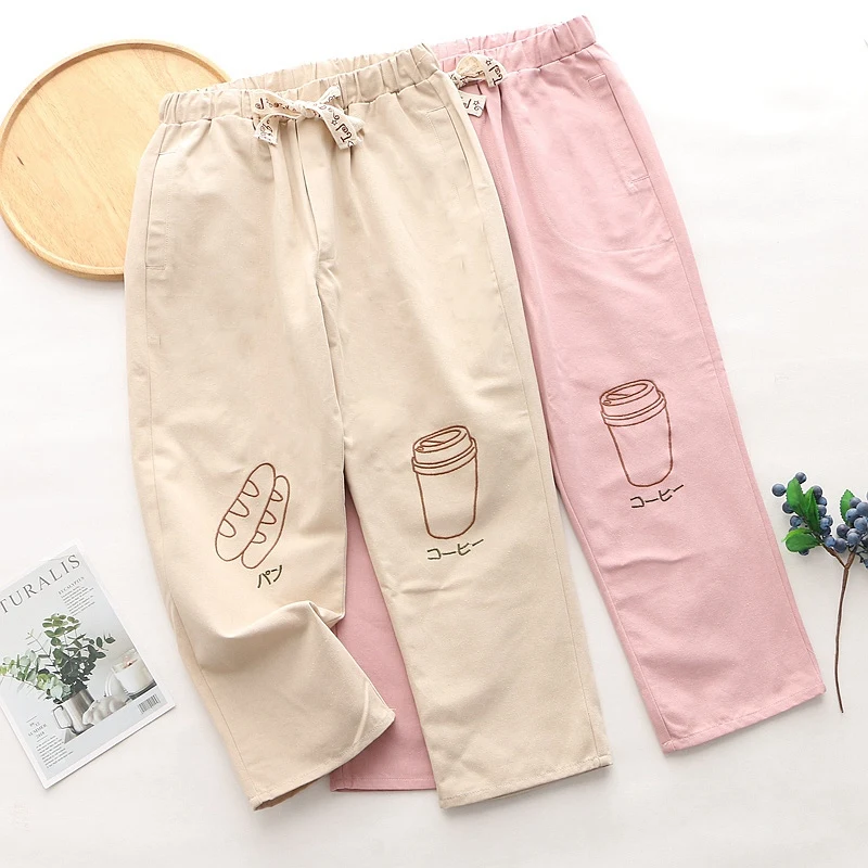 Женские милые штаны весенние и осенние японские шаровары с вышивкой эластичной