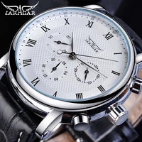 jaragar elegant white men mechanical watch automatic 3 dial calendar business dress genuine leather band wristwatch reloj hombre