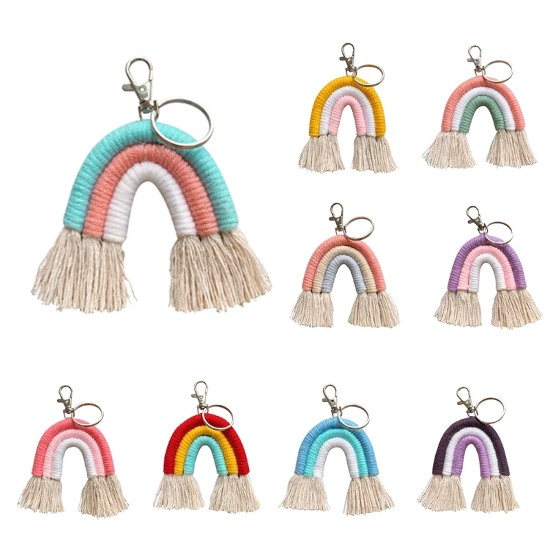

Hand Weave Cotton Macrame Rainbow Tassels Keychains Pendant Boho Charms For Car Key Decoration Accessories