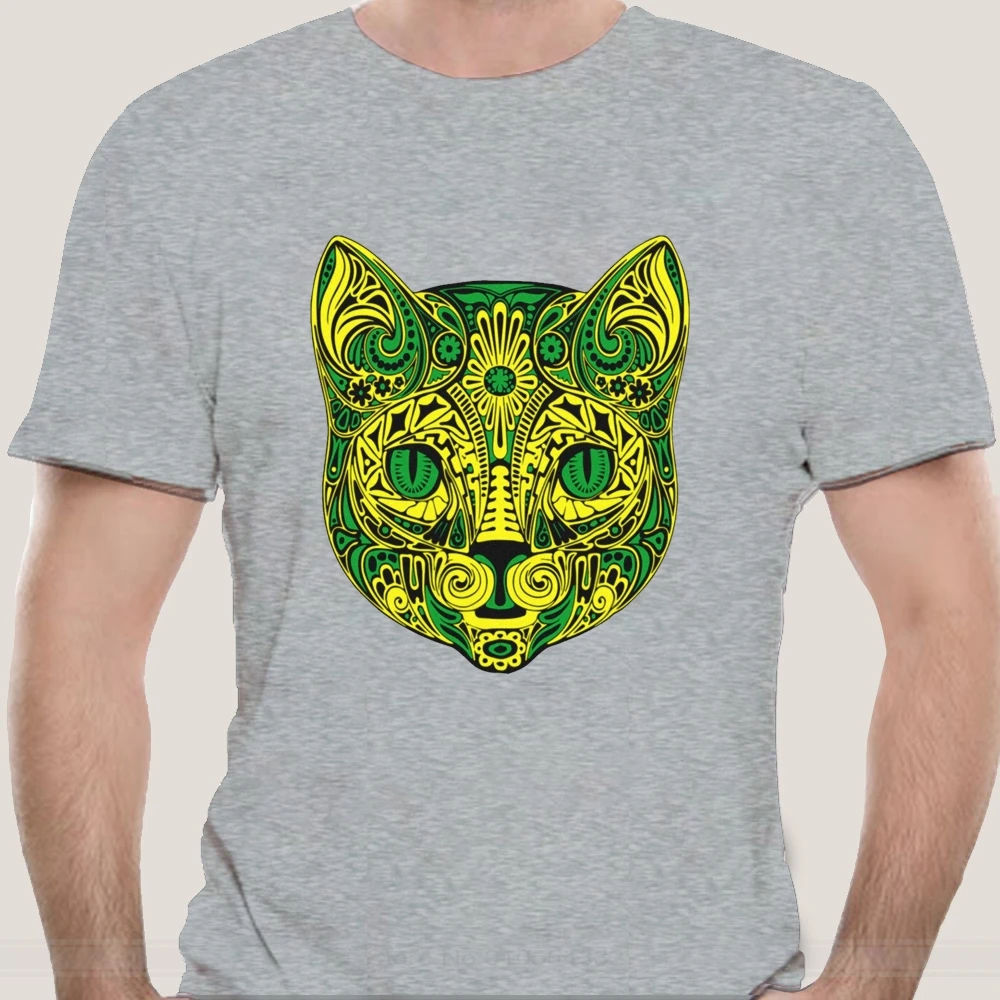Футболка с рисунком родовых цветов и кошек Мужская футболка животных татуировок