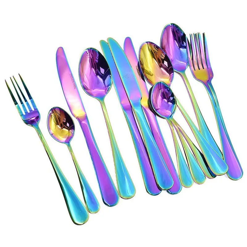 ABSS-16 Pcs Tableware Set Colorful Romantic Dinner Rainbow Flatware | Дом и сад