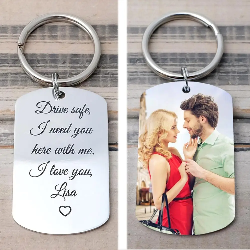 Custom Photo Keychain,Personalized Keychain Photo,Custom Text Keychain,Picture Keyring Gifts for Boyfriiend Couples Gift