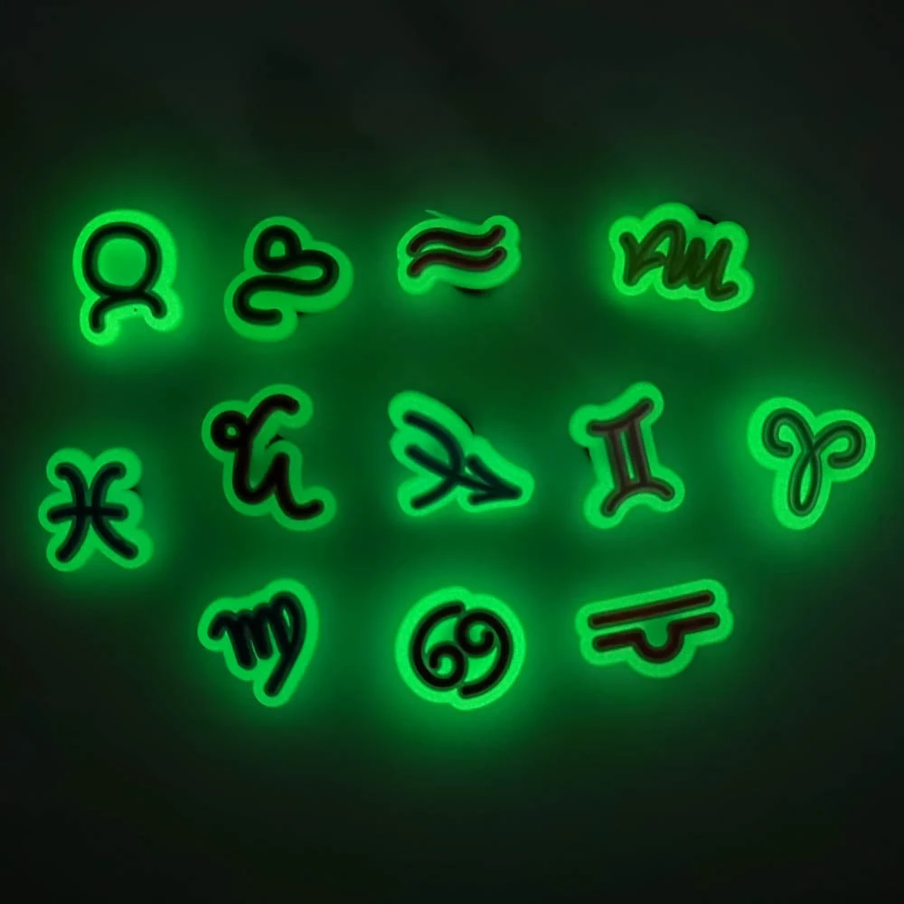 1pcs Luminous 12 Constellation Shoe Charms PVC Croc Decorations Scorpio Leo Virgo Sandals Wirstband Accessories Kids Gifts