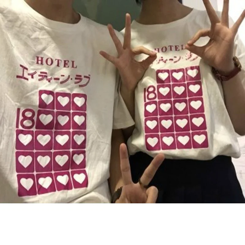 

VIP HJN Summer Female 18 Hotel Heart Shirt Cotton Short Sleeve Grunge Tees Loose Couple Tshirts Lover Tees For Volunteer Day