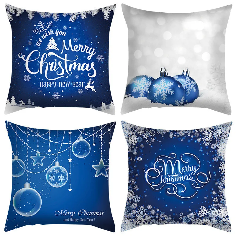 

New Christmas Blue Snowflake Cushion Cover Pillow Cover for Living Room Bedroom Xmas Gift