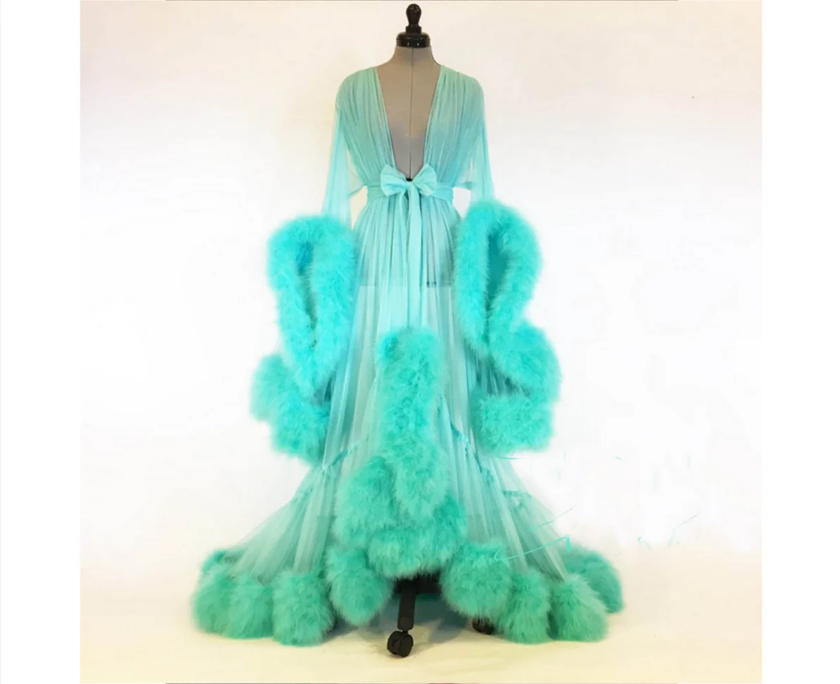 

Gown Mesh Fur Sleep Wear Nightgrown Bath Robes Sexy Lingerie Women Sleepwear Lace Long Maxi Robe Night Dress