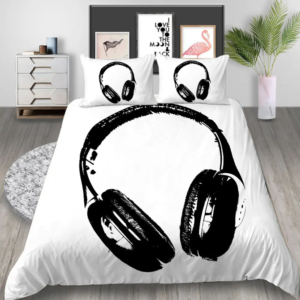 Thumbedding White Bedding Set King Size Duvet Cover Queen Music Image Soft Touching Material Bed with Pillowcase 3pcs | Дом и сад