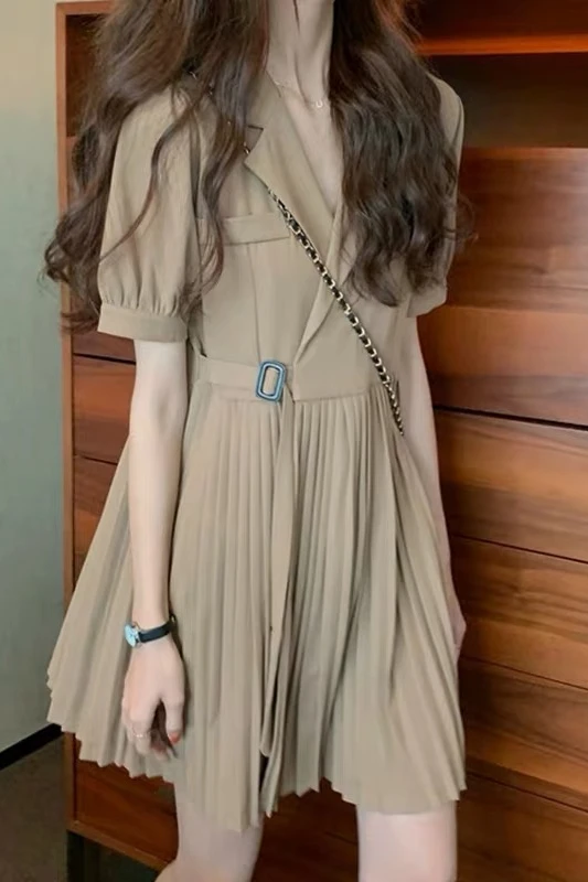 

Summer Dress 2020 New Style Women's Midi Pleated Designer Luxury Dress for Woman Fashion Streetwear