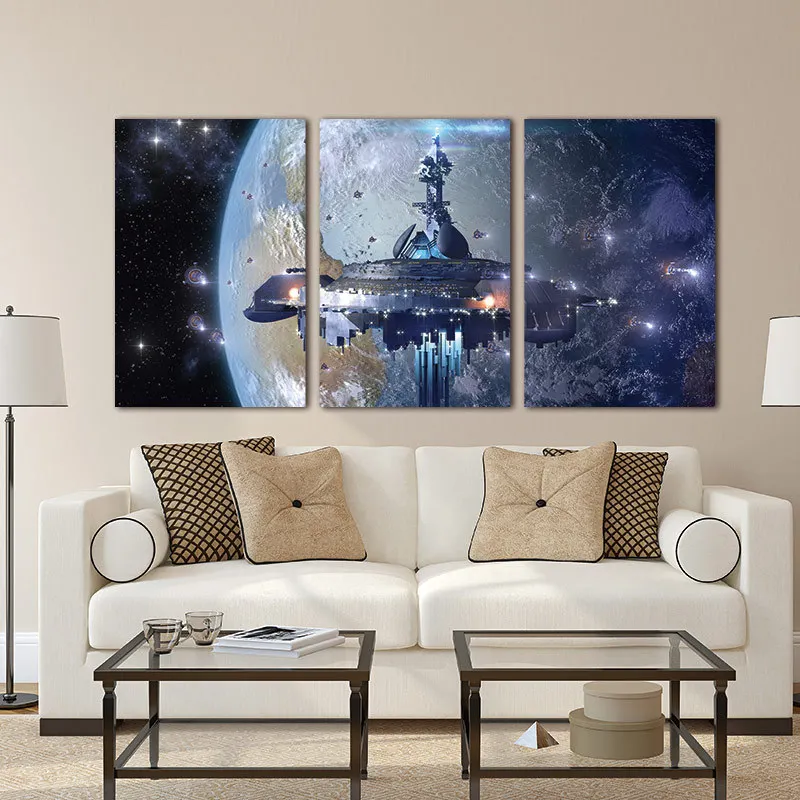 Космическое пространство земля космонавты галактика Венера 3 панели Солнце Луна