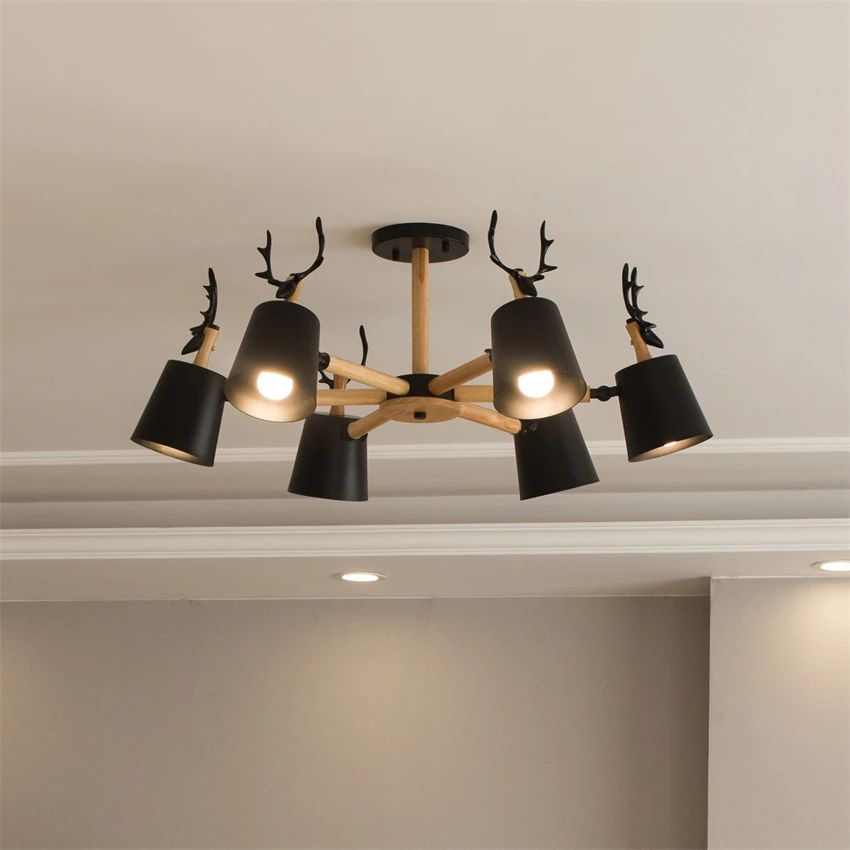 Деревянные люстры в скандинавском стиле с рогами современные светильники для