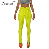 simenual neon green ribbed fitness women leggings fashion streetwear mid waist 2021 fall pants sporty workout leggins casual hot