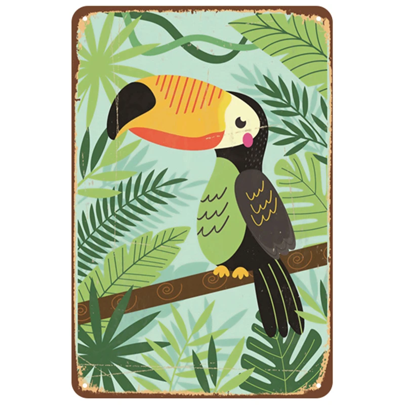 

Pink Flamingo Blue Parrot Plaque Metal Vintage Welcome To The Summer Zoo Tin Sign Decor Metal Signs Vintage Metal Plate