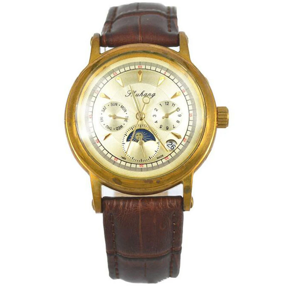 Brass Mechanical Wristwatches Men Retro Automatic Watch Mens Antique Designer Watches Men Calendar Water Resistant Clocks 2020