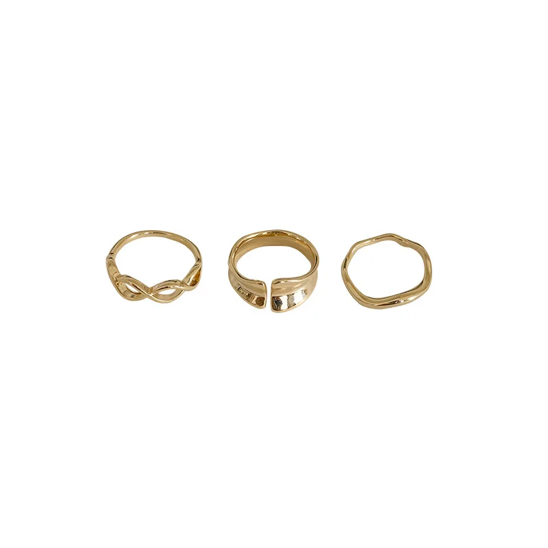 

LOVOACC Minimalist 3 Pieces/Set Gold Color Metallic Rings Set for Women Alloy Irregular Geometric Twist Chunky Ring Sets Jewelry
