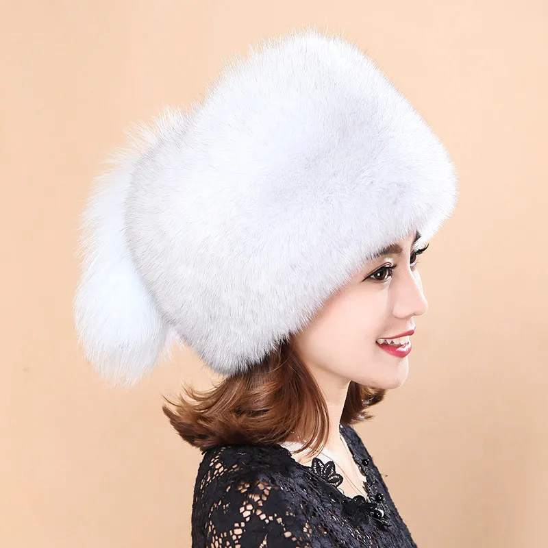 

Women's Winter Thickened Solid Color Fox Fur Ear Protection Hat New Fashion All-Match Warm Fur Beanie Hat