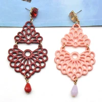 newest style acrylic hollow flower shape dangle earring for women leather beads ear jewelry