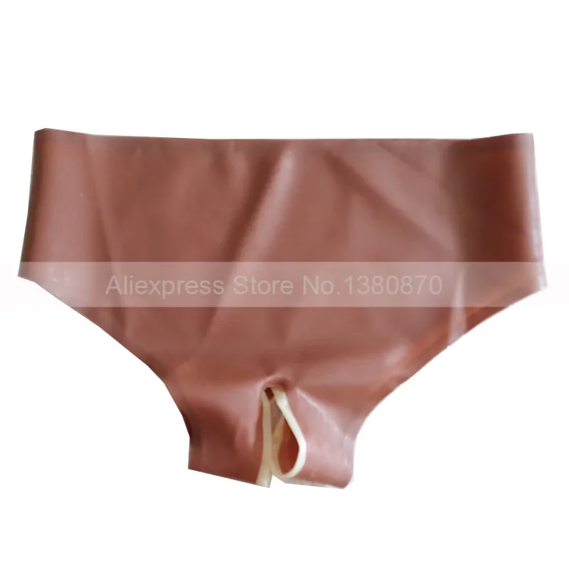 

Brown Latex Underwear Women Under Panties with Crotch Open Shorts Sexy Lingerie S-LPW013