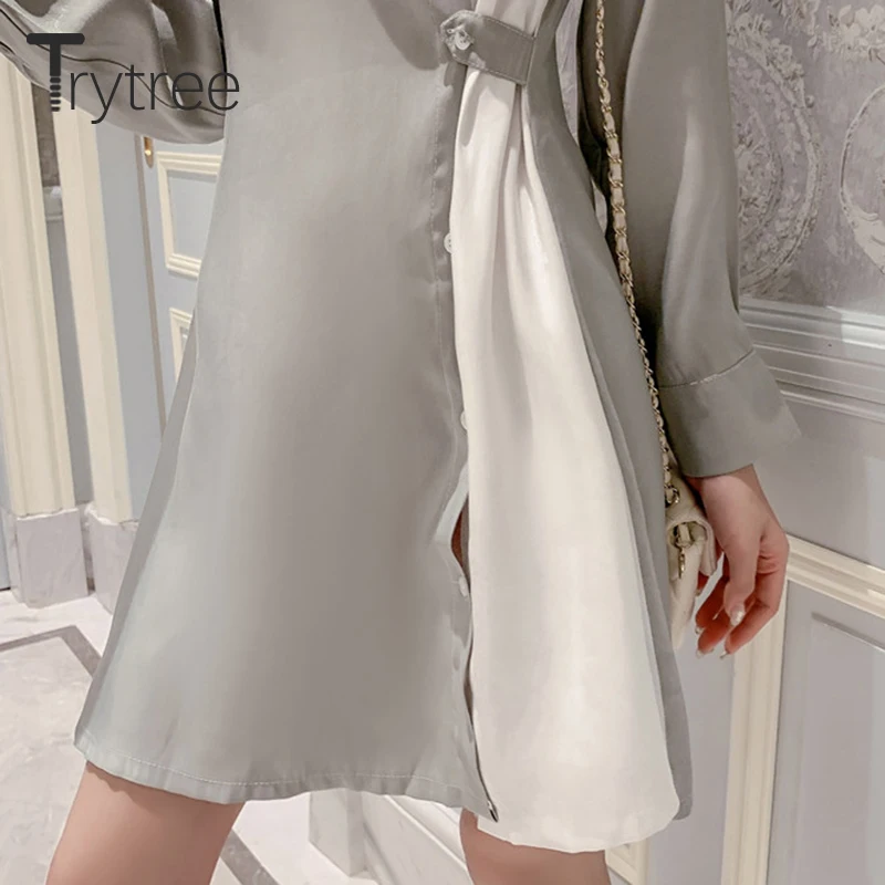 Осеннее женское Повседневное платье Trytree 2 цвета однобортное лоскутное мини