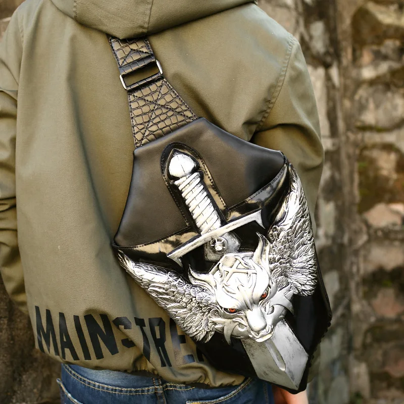 Мужская нагрудная сумка из ПУ кожи с 3D-принтом волка | Багаж и сумки