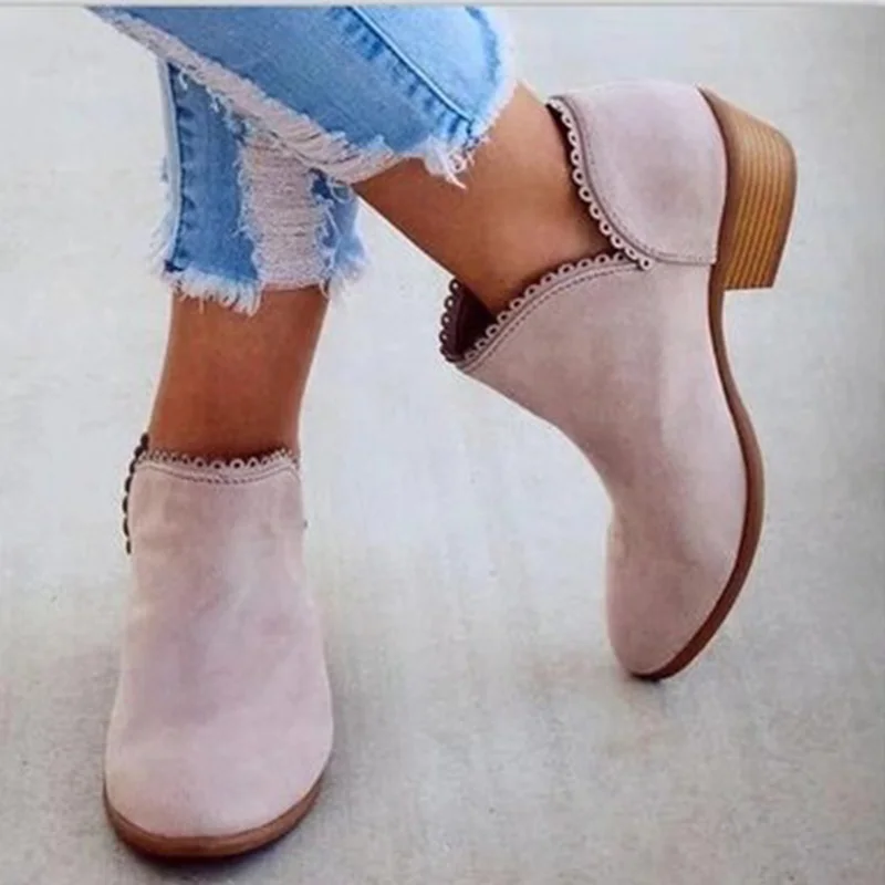 

Women's Ankle Boots 2020 Autumn Women Elegant Lace Leather Low Heels Women Casual Female Shoes Plus Size